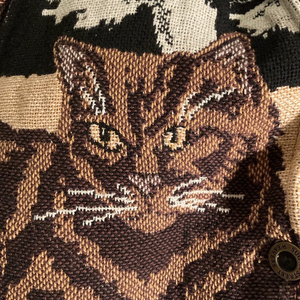 SUGAR STREET WEAVERS Cat Tapestry Knit Cardigan Sweater Jacket  L - Picture 7 of 14